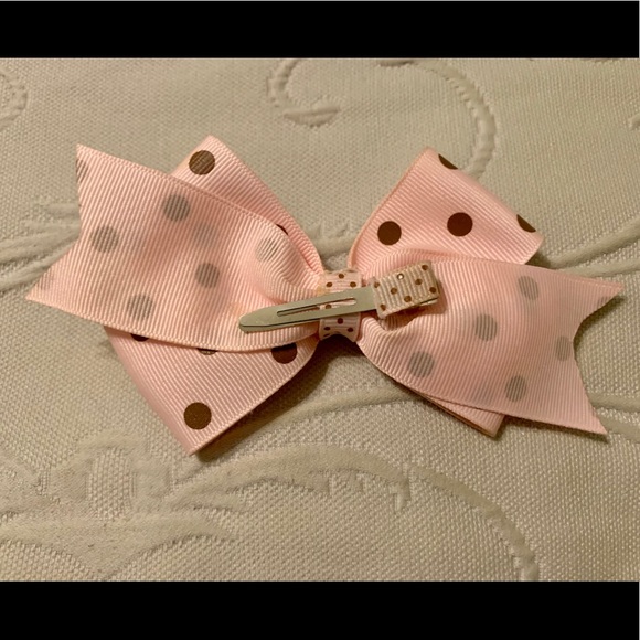 Grosgrain hair bow clip pink/brown polka dots - Picture 4 of 5